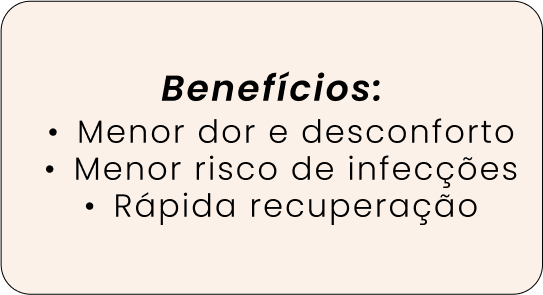 Benefícios: Menor dor e desconforto Menor risco de infecções Rápida recuperação